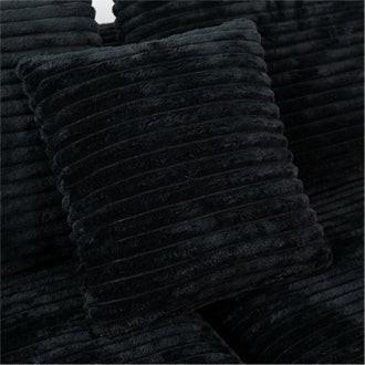 Close-up of High-Resilience Boneless Sofa - 108-Inch Sofa cushion in textured black corduroy fabric, showcasing soft and durable material.