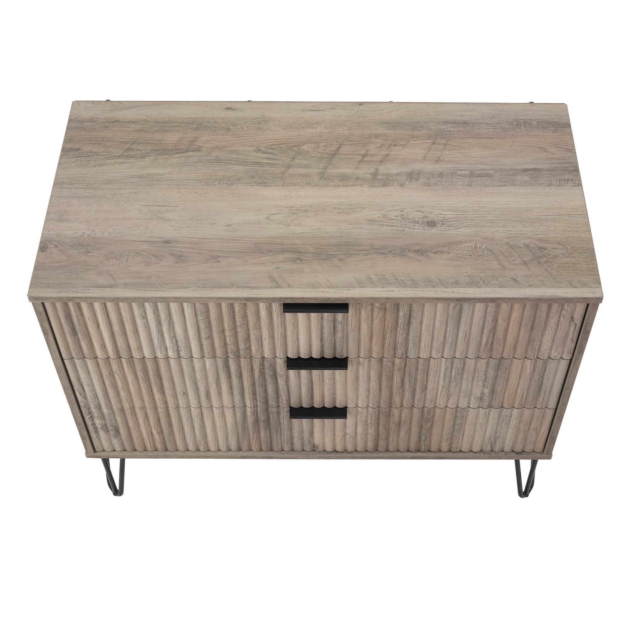 Dumbo 35' Fluted Dresser in Rustic Gray (3-Drawer).