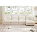 Cream Chenille L-Shape 4-Seater Sectional Sofa with Deep Cushions