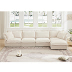 Cream Chenille L-Shape 4-Seater Sectional Sofa with Deep Cushions