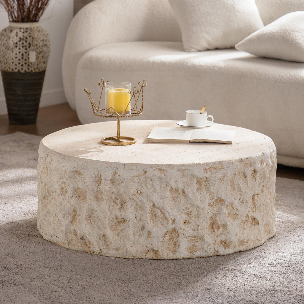Mid-Century Round MgO Coffee Table for Living Room.