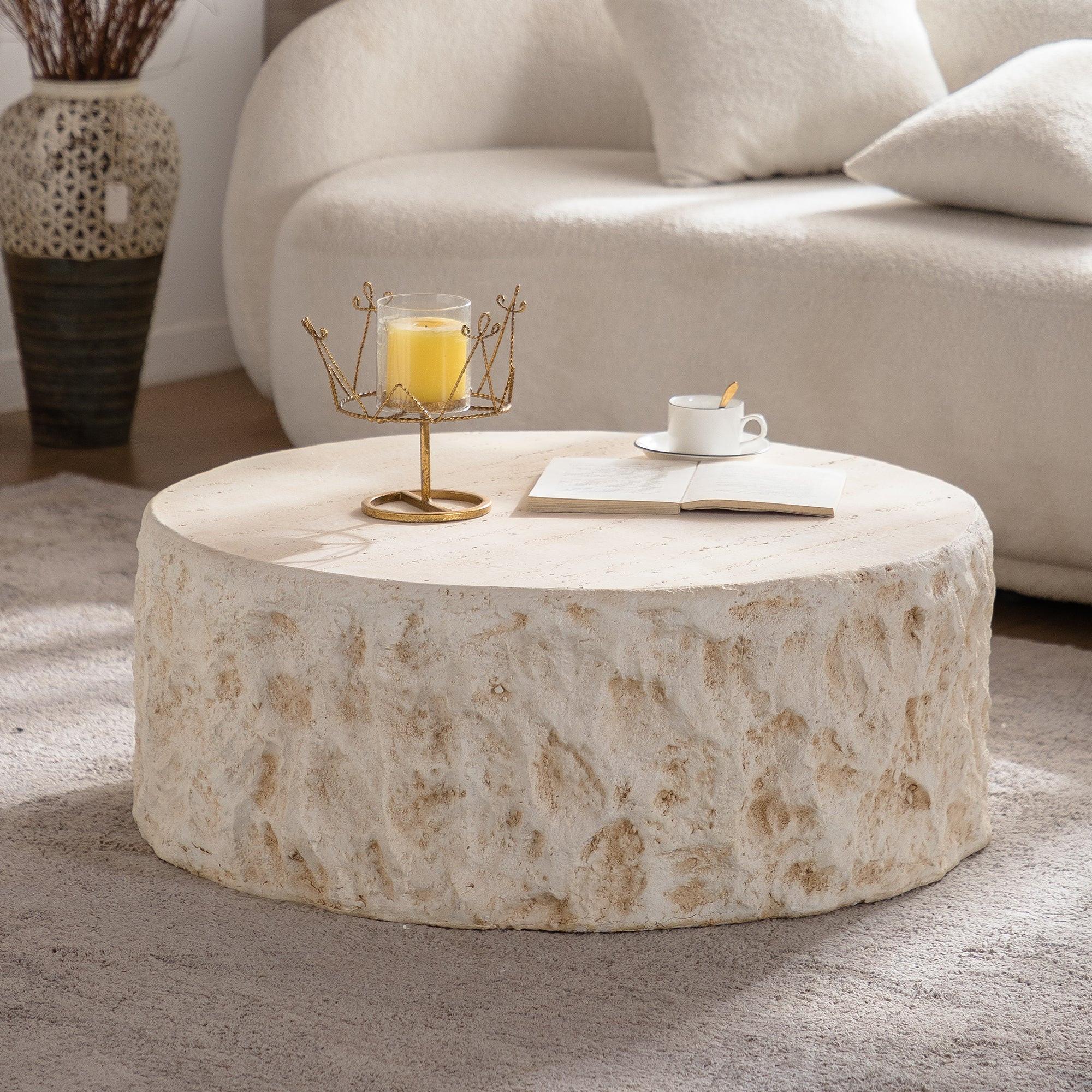 Mid-Century Round MgO Coffee Table for Living Room.