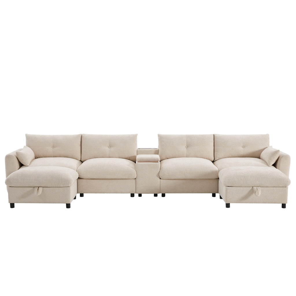 Modular Sectional Sofa with Console, Cup Holder, USB Charger.
