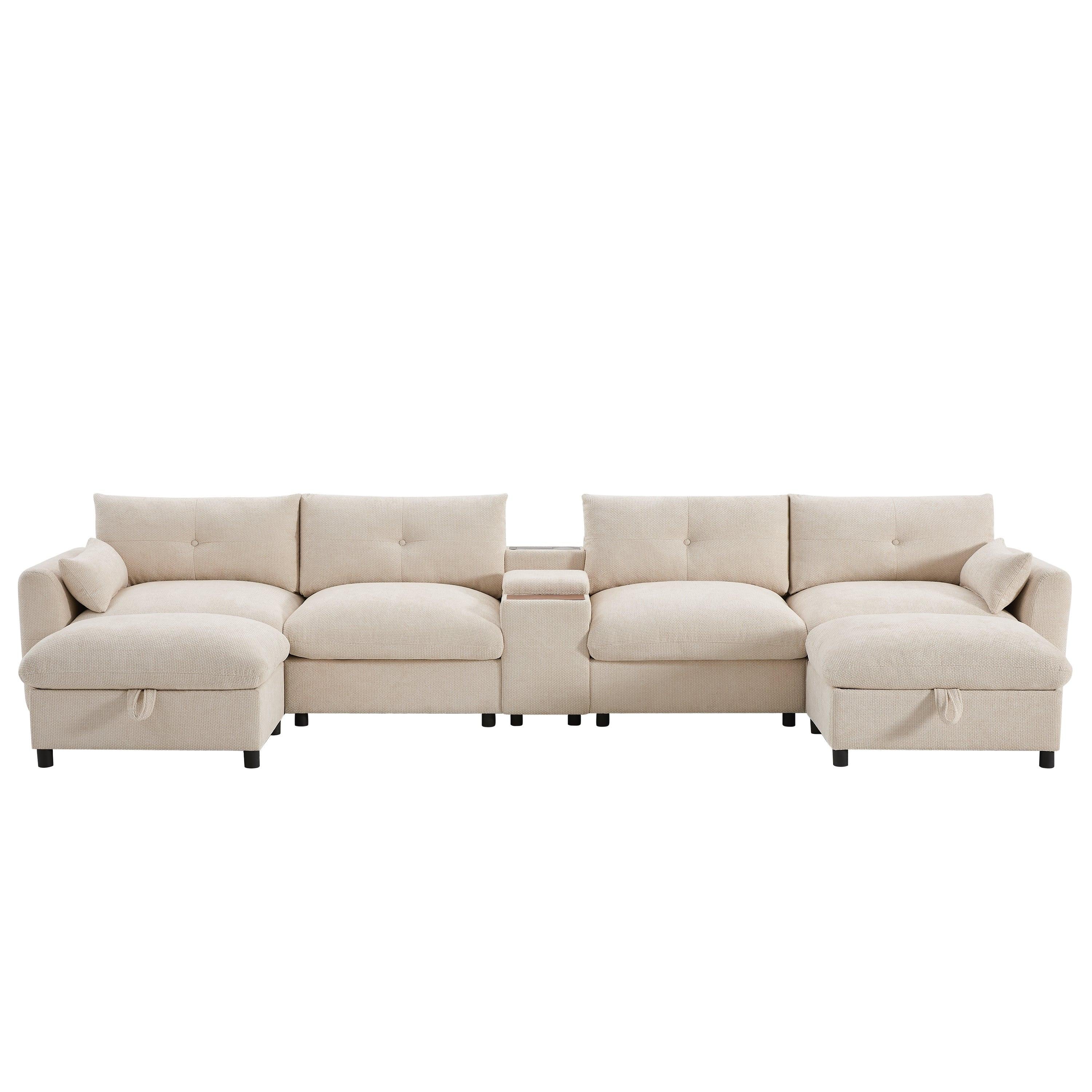 Modular Sectional Sofa with Console, Cup Holder, USB Charger.