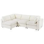 Chenille Modular Sofa with Charging and Storage, 4-seat L-shape configuration ideal for modern living rooms.
