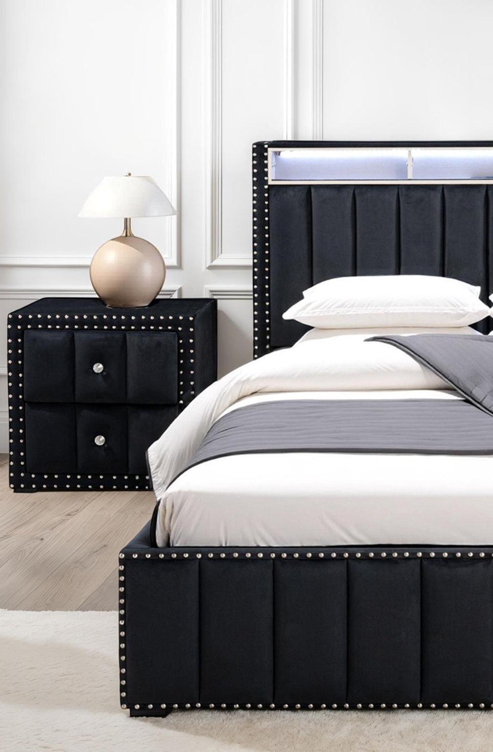 Luxury Queen Size Bed And 2 Nightstands Furniture Set.