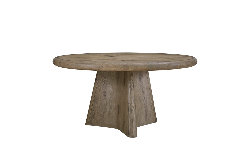Solid wood Oak Round Dining Table in English Knotty Oak finish, featuring a round top and sturdy flared base for modern rustic interiors.