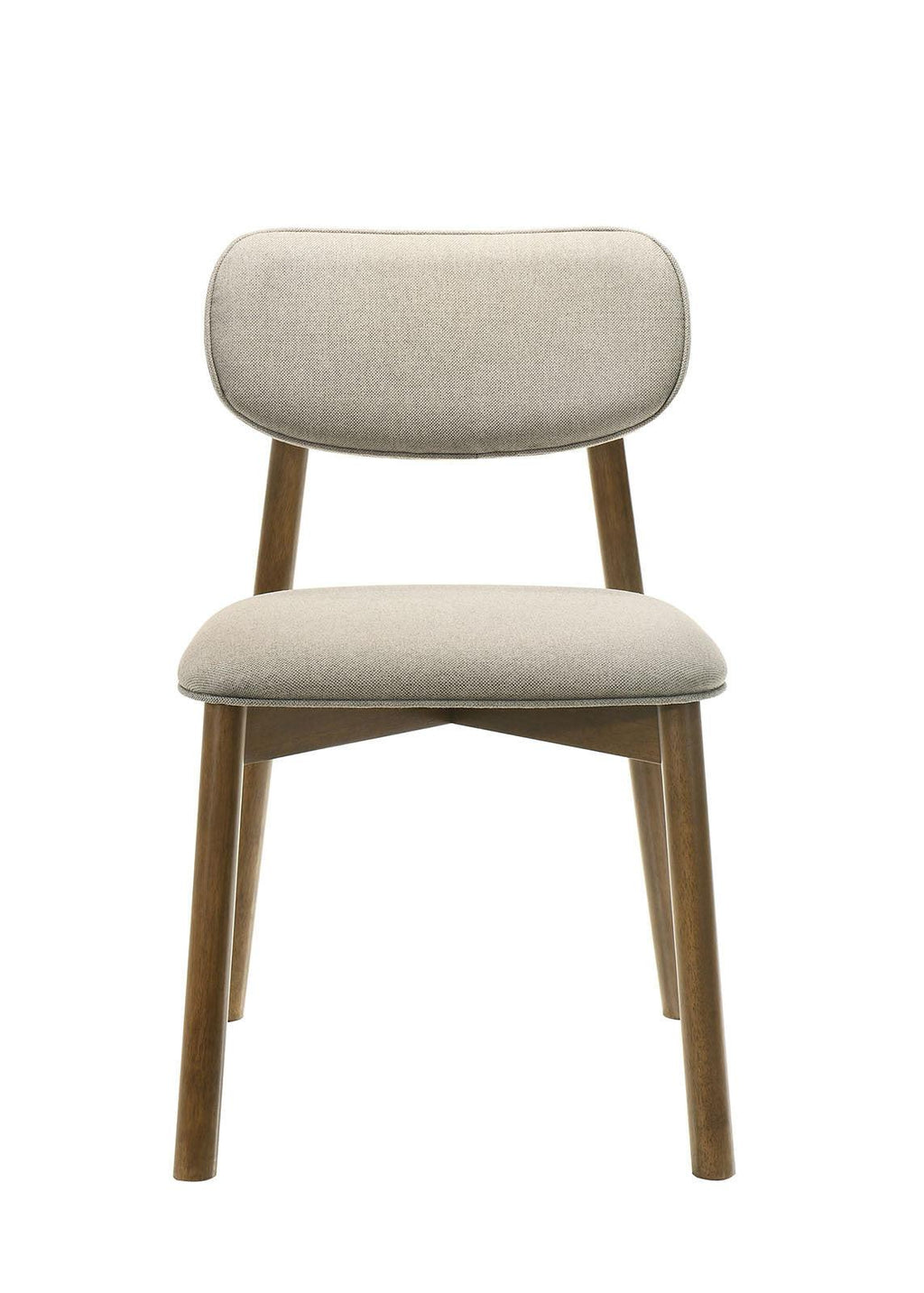 Mid-Century Modern Side Chair Set in Walnut and Beige.