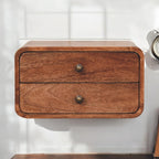 Solid Wood Honey Caramel Floating Bedside, 2-Drawers, Brown