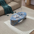 The oval natural marble coffee table side table in the living room,blue.