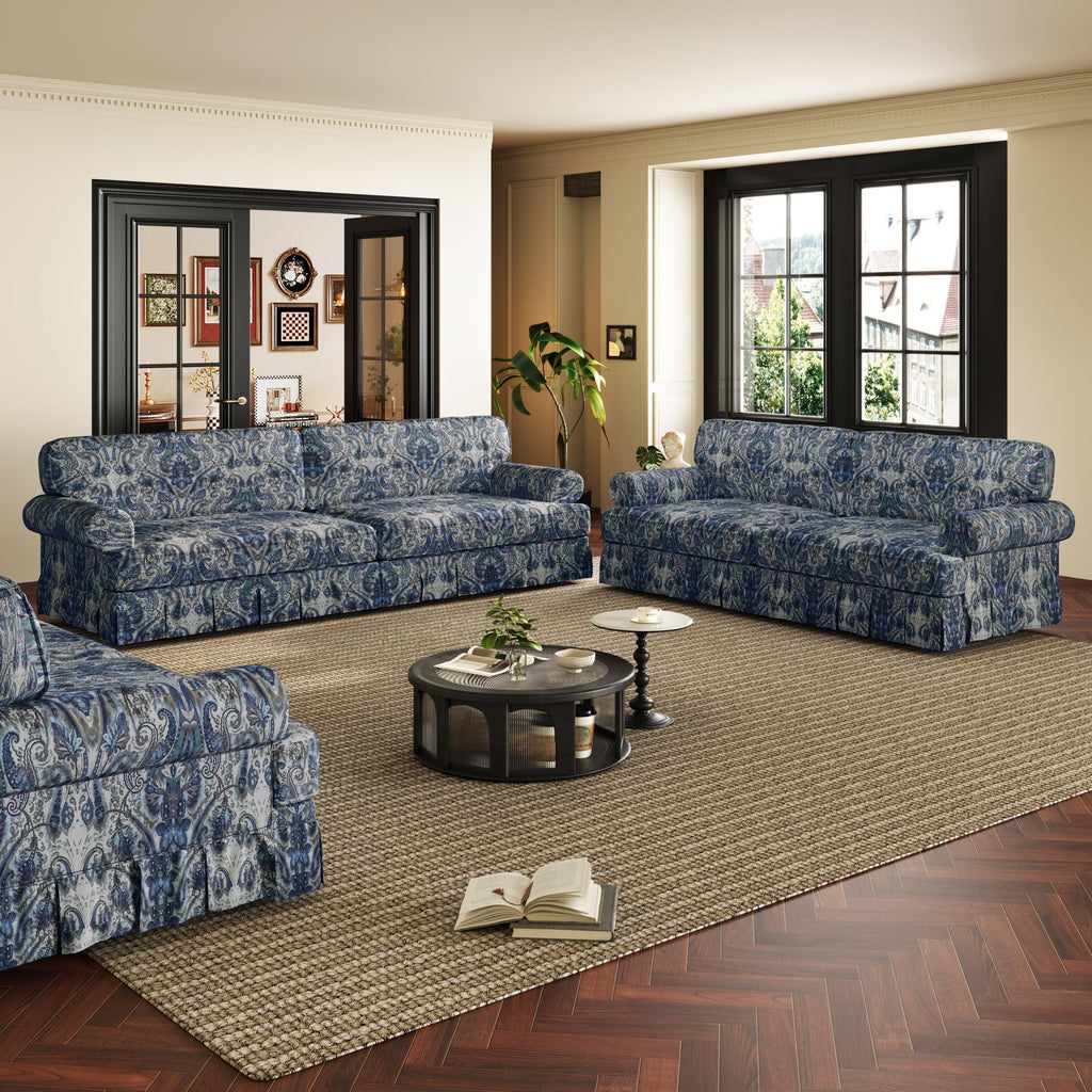 Luxuriously Comfortable Cloud Couch Blue Floral Sofa.