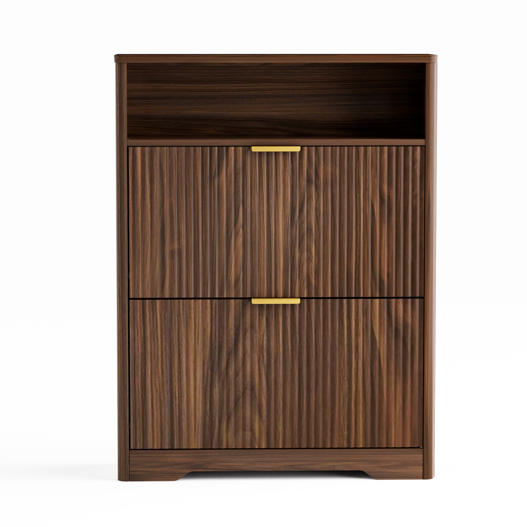 Shoe Storage Cabinet for Entryway with Flip Drawers - Walnut
