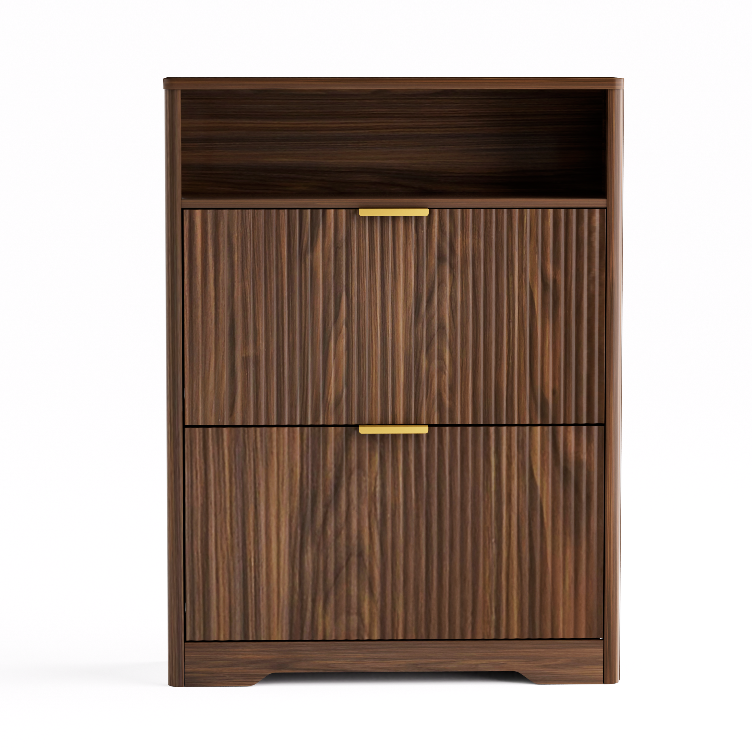 Shoe Storage Cabinet for Entryway with Flip Drawers - Walnut