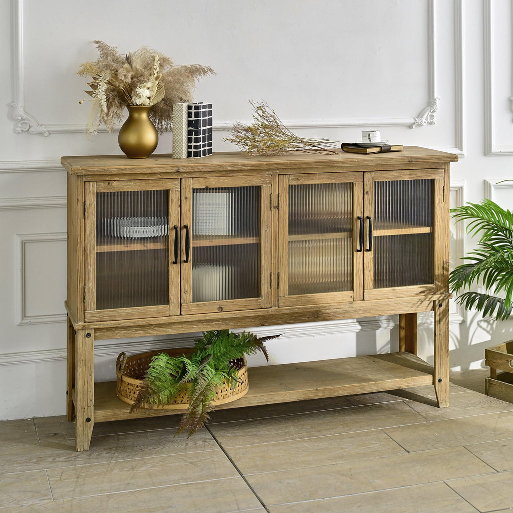Wooden Sideboard Cabinet with Glass Doors for Storage.