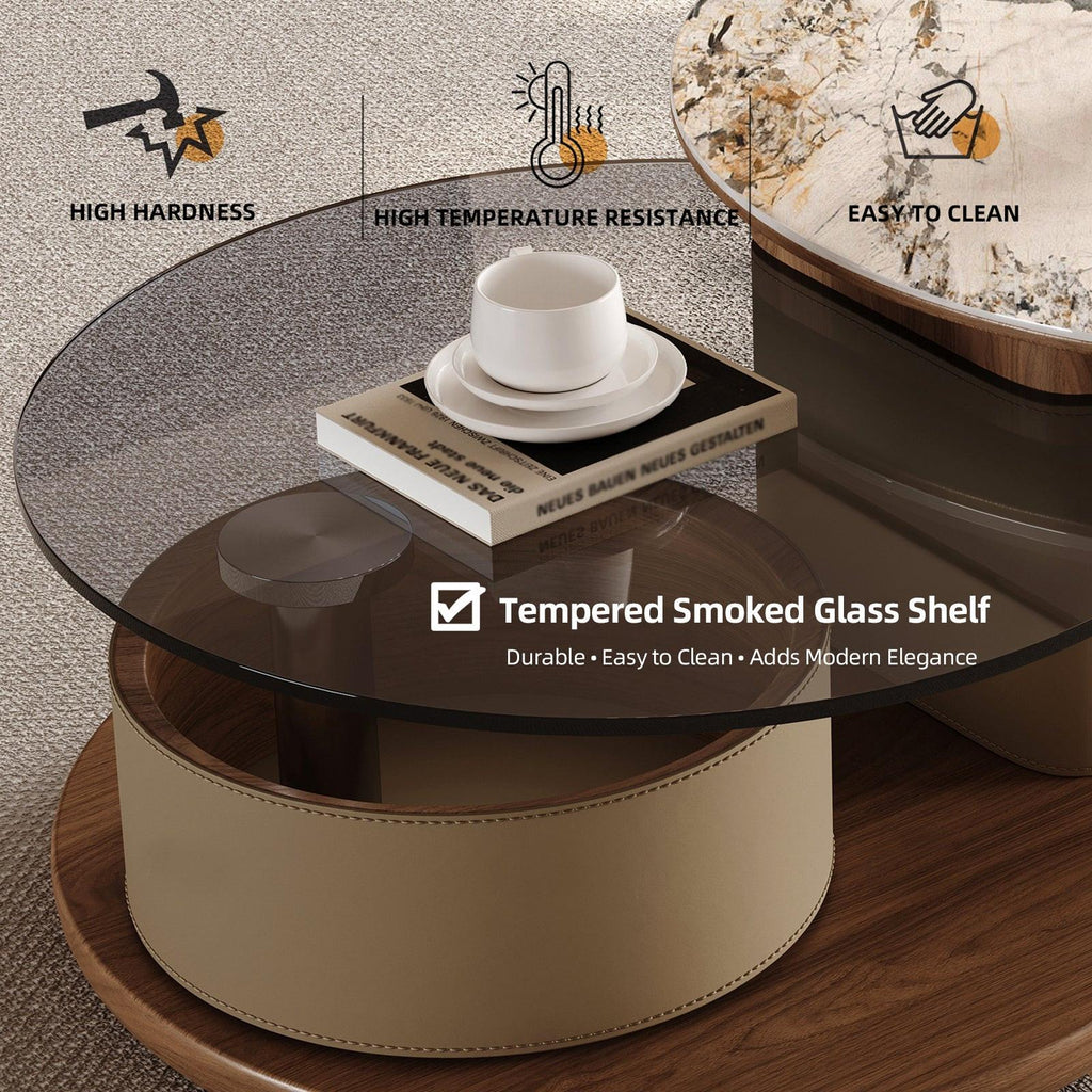 Round Coffee Table Set with Storage and Wheels.