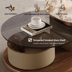 Round Coffee Table Set with Storage and Wheels.