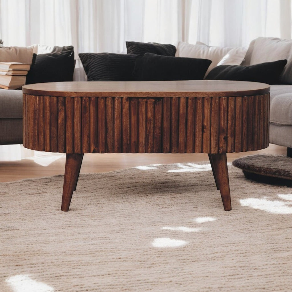 Solid Wood Honey Caramel Mokka Coffee Table, Nordic Legs, Brown