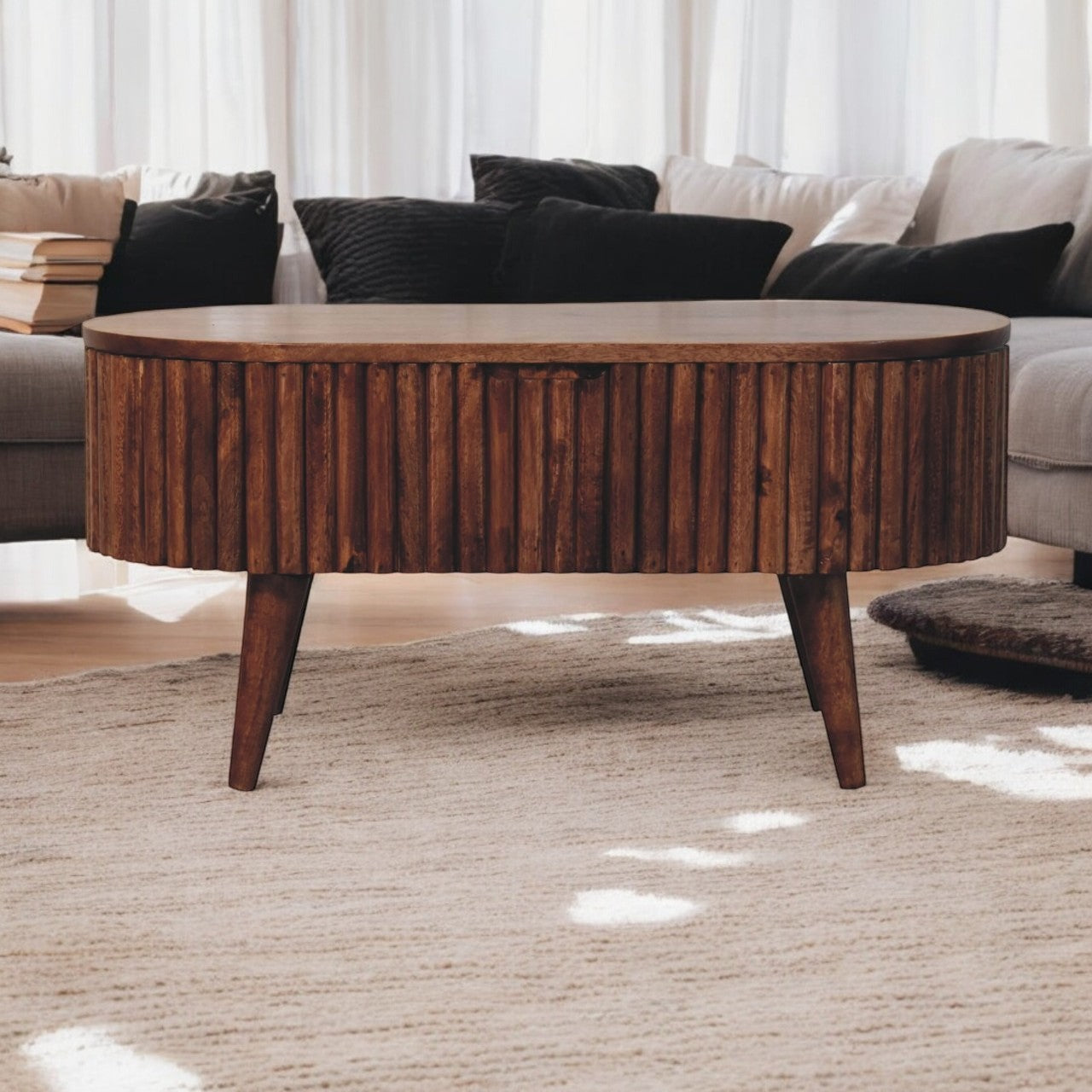 Solid Wood Honey Caramel Mokka Coffee Table, Nordic Legs, Brown