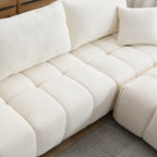 Modular Sectional Sofa with Movable Ottoman & Boucle Fabric.