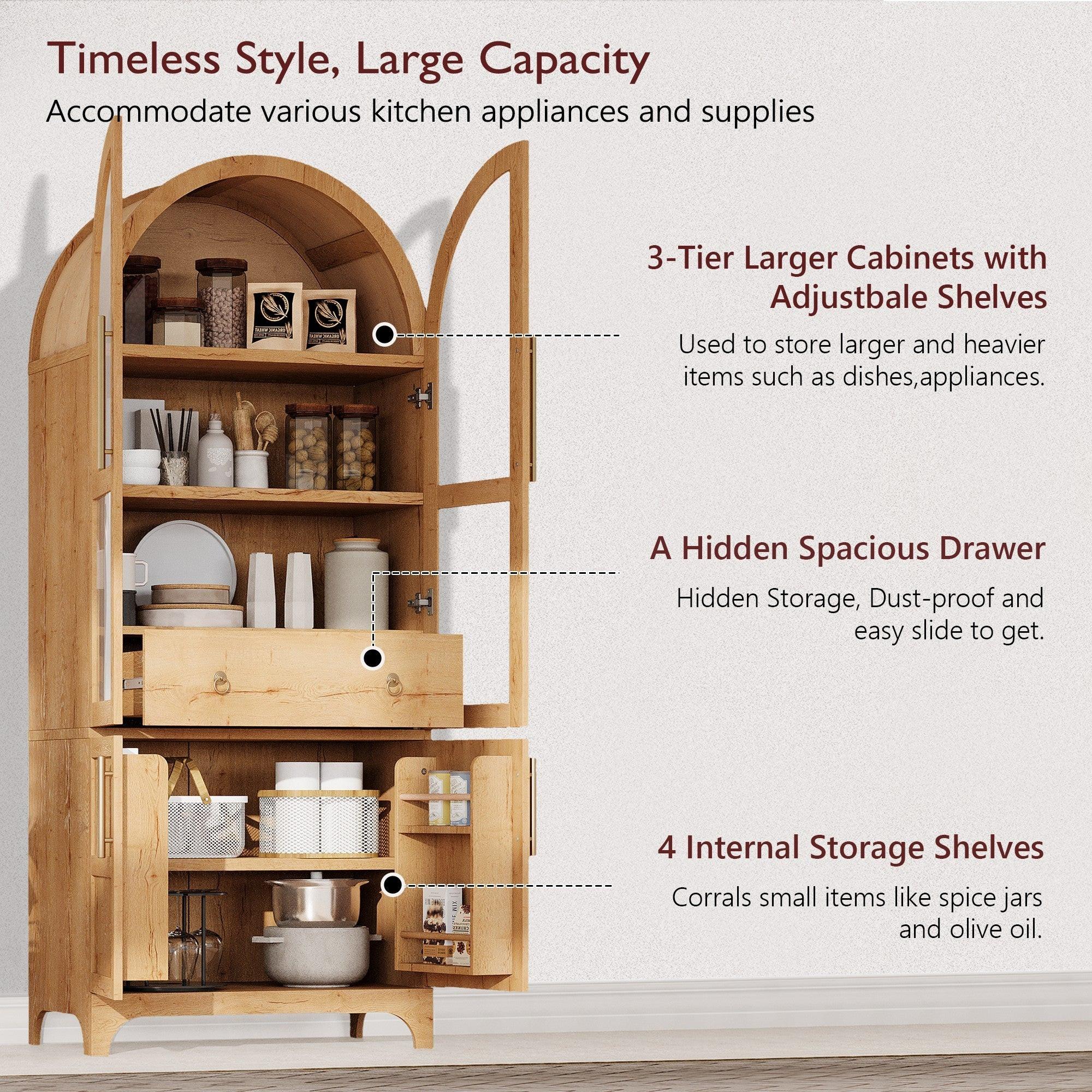 K&K Arched Kitchen Pantry Cabinet for Storage & Organization.