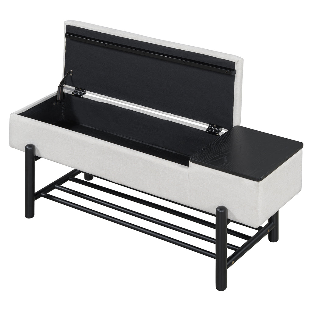 TREXM Farmhouse Upholstered Storage Bench with Hidden Compartment, Modern Entryway Bench for Living Room, Entryway, and Hallways (Black)