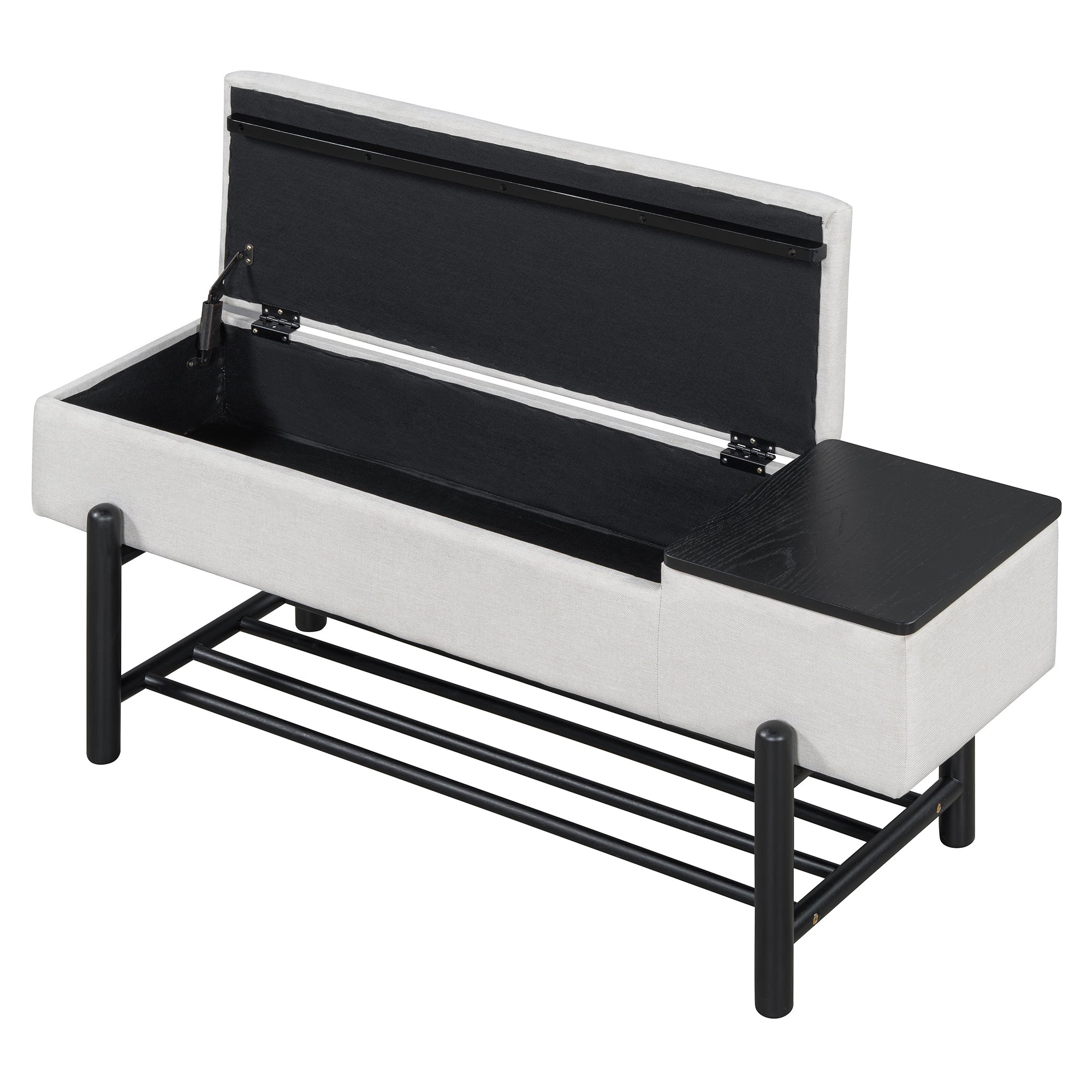 TREXM Farmhouse Upholstered Storage Bench with Hidden Compartment, Modern Entryway Bench for Living Room, Entryway, and Hallways (Black)