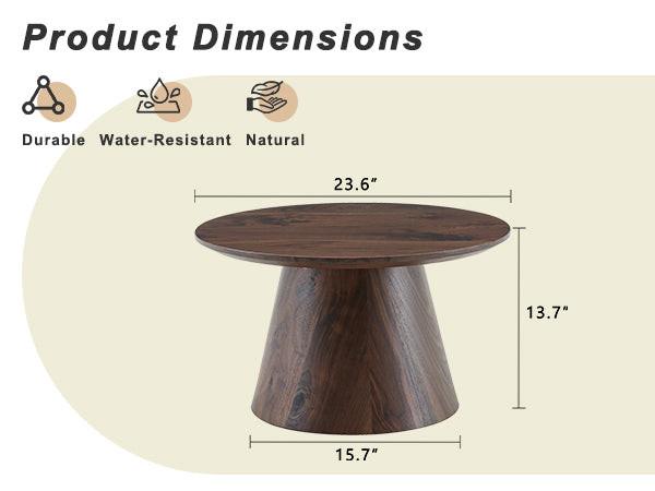 Walnut Wood Coffee Table with 23.6-Inch Diameter.
