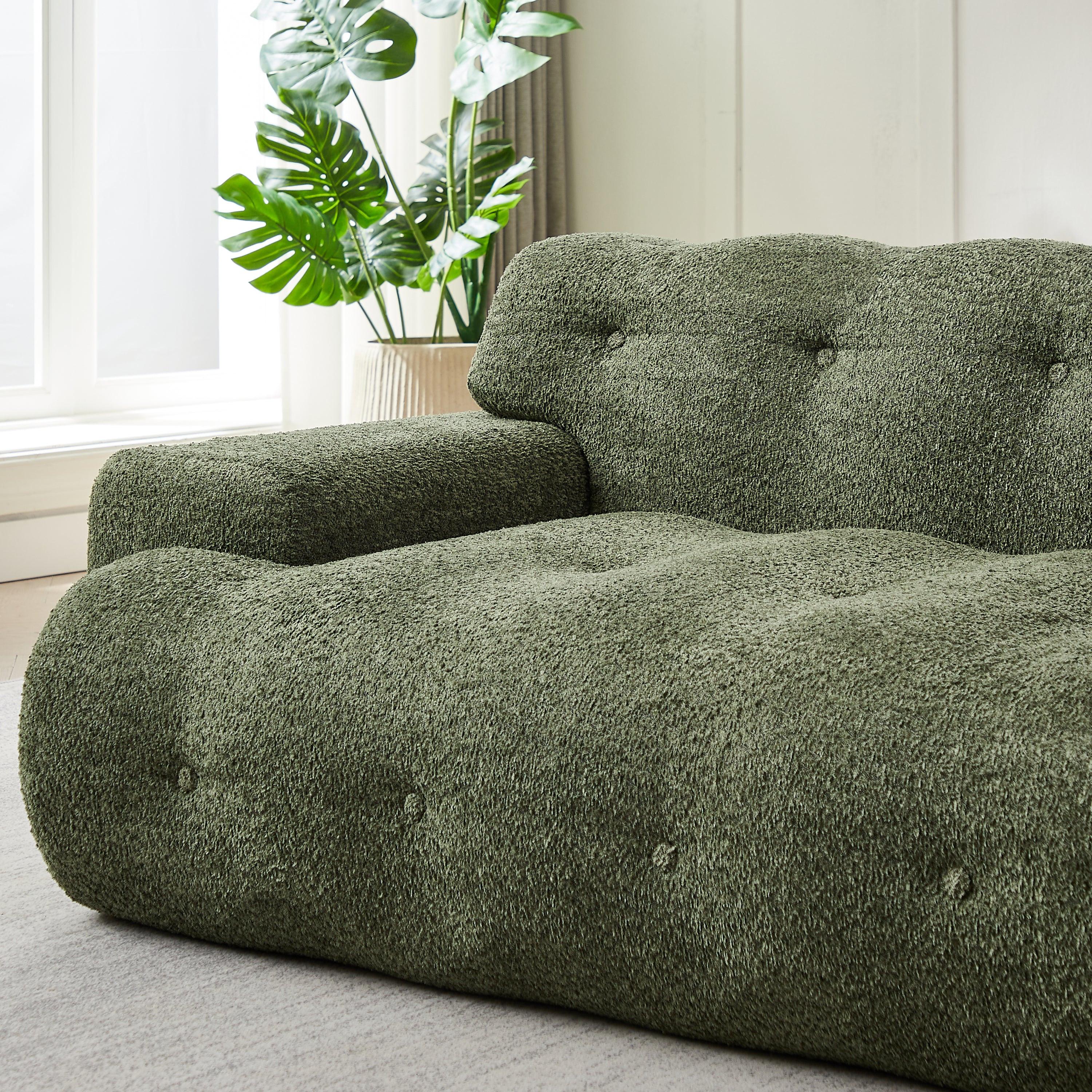 Chenille Button-Tufted Three-Seater Sofa for Comfort.