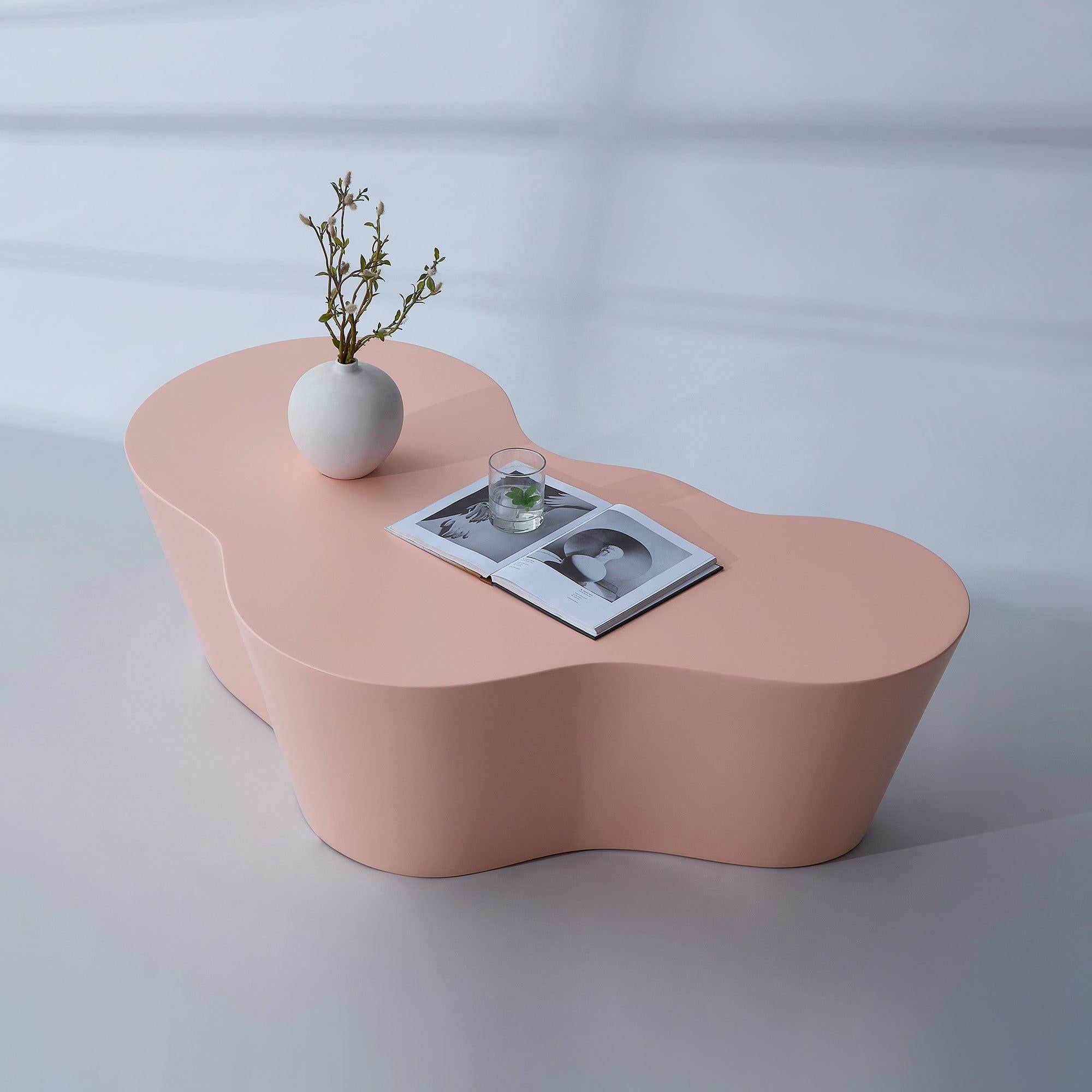 50 Inch Pink Fiberglass Coffee Table for Living Room.