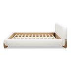 Alpine Platform Bed Queen in Ivory White Boucle.