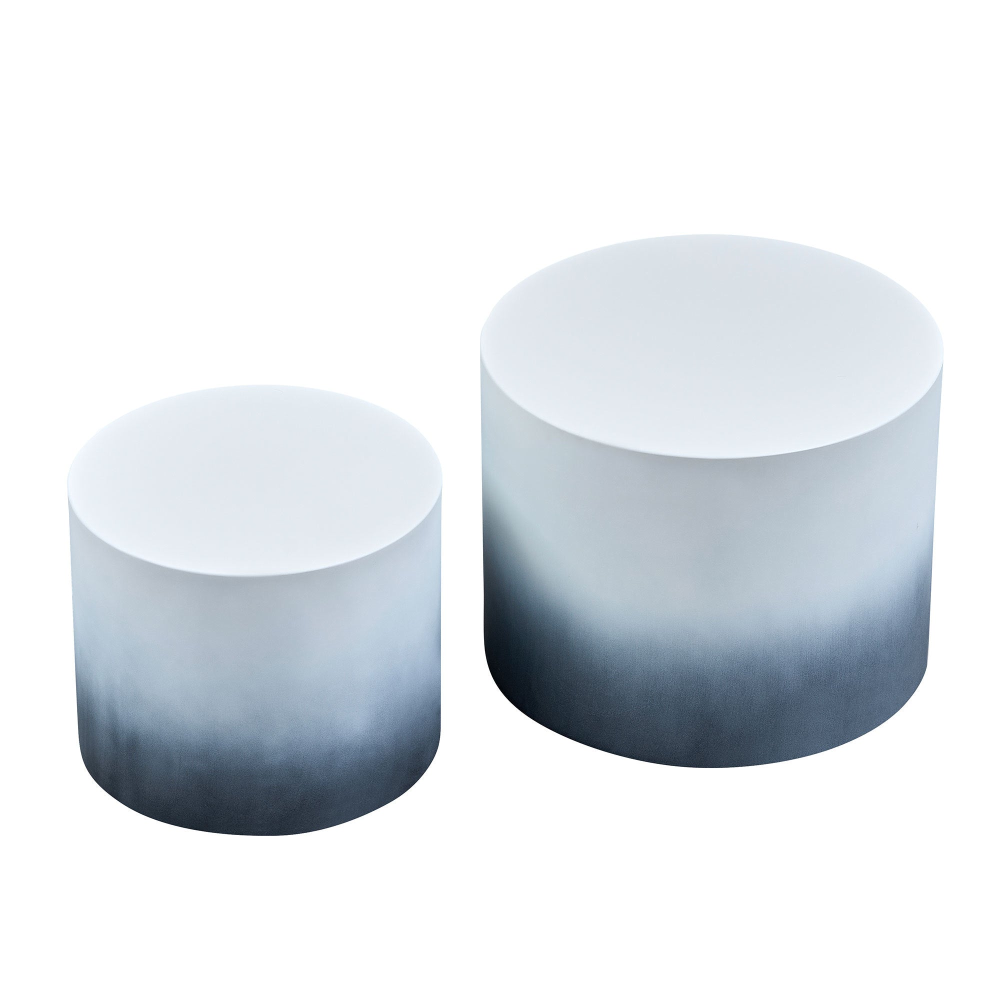 Round MDF Veneer nesting tables in black and white gradient, perfect for compact living room or office spaces.