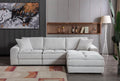 Breton Modern Tufted Sofa with Ottoman in Oyster Grey.