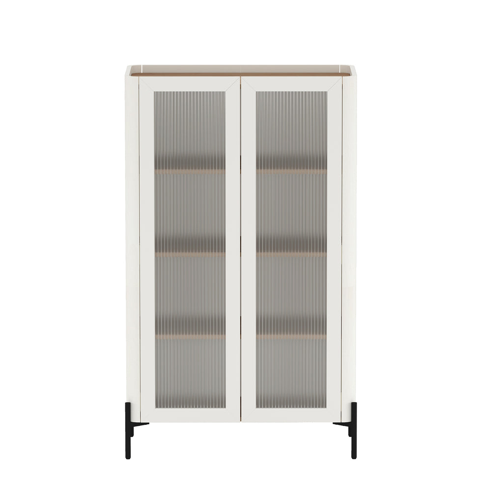 Abbey 32' Tempered Glass Bookcase Cabinet in Maple and Off White (4-Shelf)