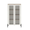 Abbey 32' Tempered Glass Bookcase Cabinet in Maple and Off White (4-Shelf)