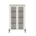 Abbey 32' Tempered Glass Bookcase Cabinet in Maple and Off White (4-Shelf)