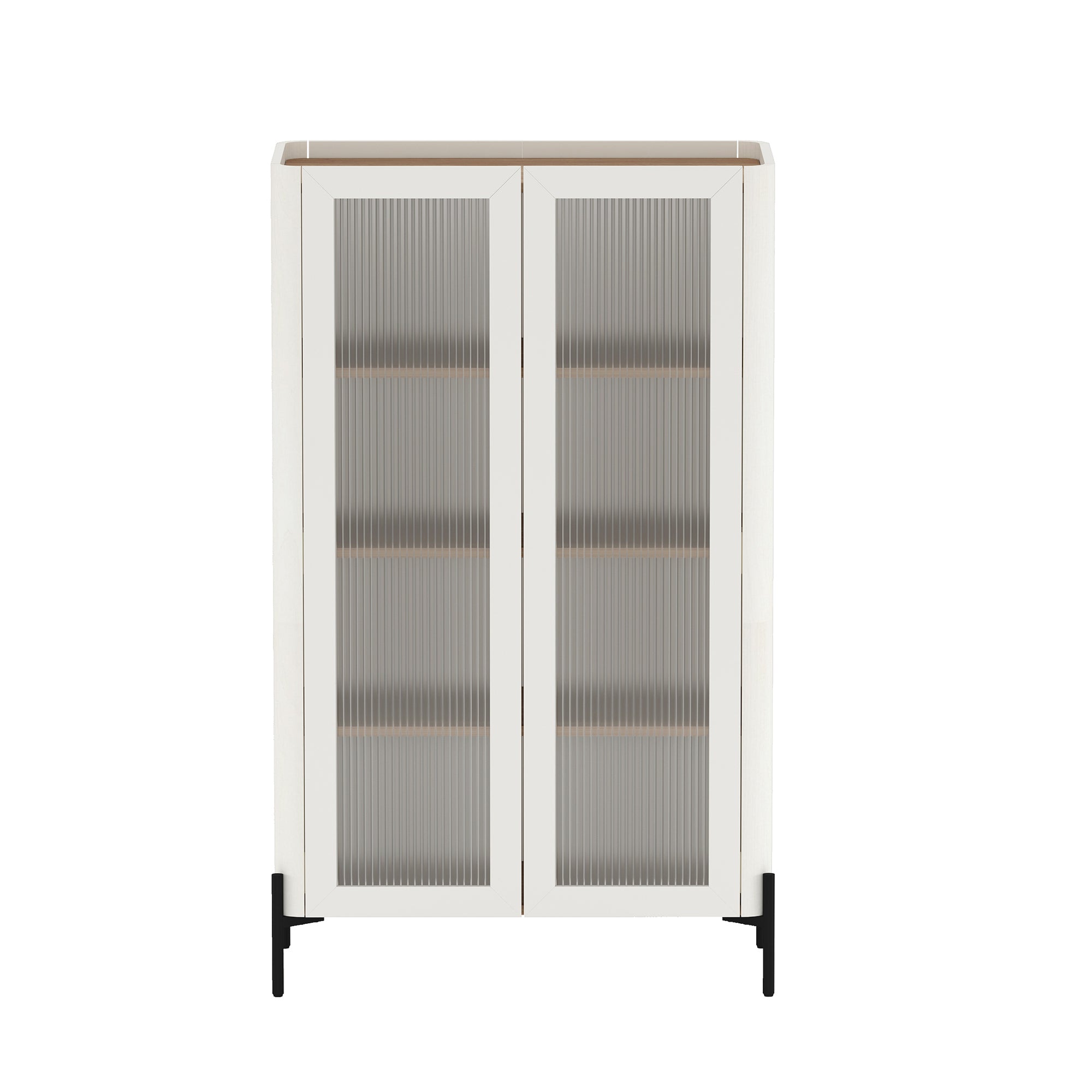 Abbey 32' Tempered Glass Bookcase Cabinet in Maple and Off White (4-Shelf)