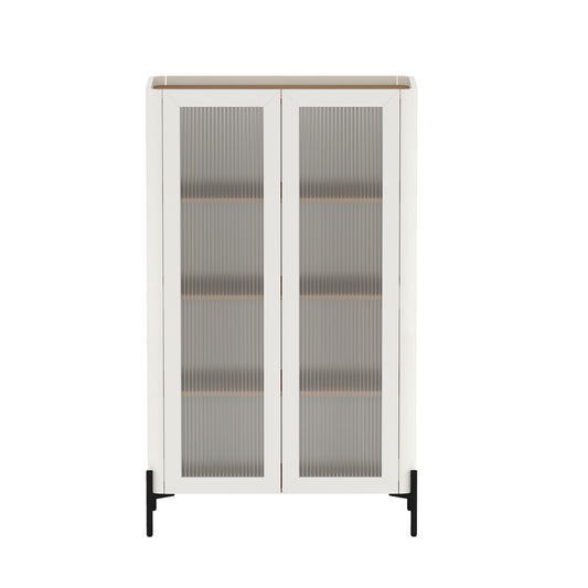 Abbey 32' Tempered Glass Bookcase Cabinet in Maple and Off White (4-Shelf)
