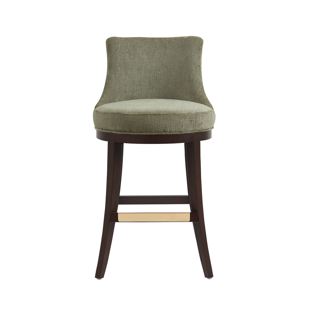 Lucia Leaf Green Chenille Barstool with Beech Wood Legs