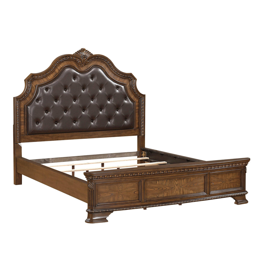 Elegant Queen Bed with Upholstered Headboard.