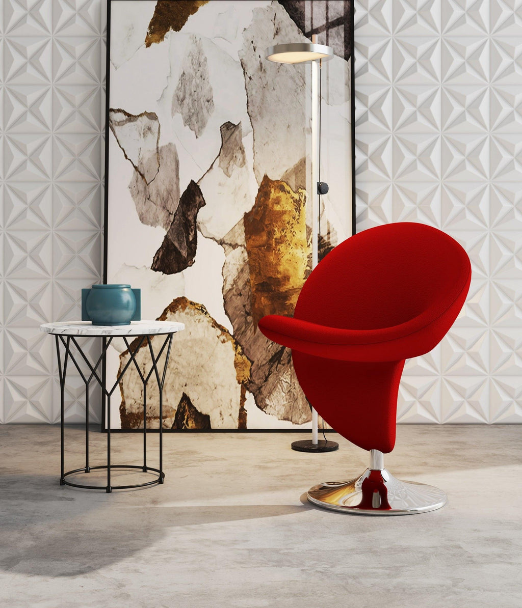 Curl Wool Blend Swivel Lounge Chair in Red.