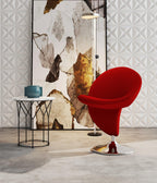 Curl Wool Blend Swivel Lounge Chair in Red.