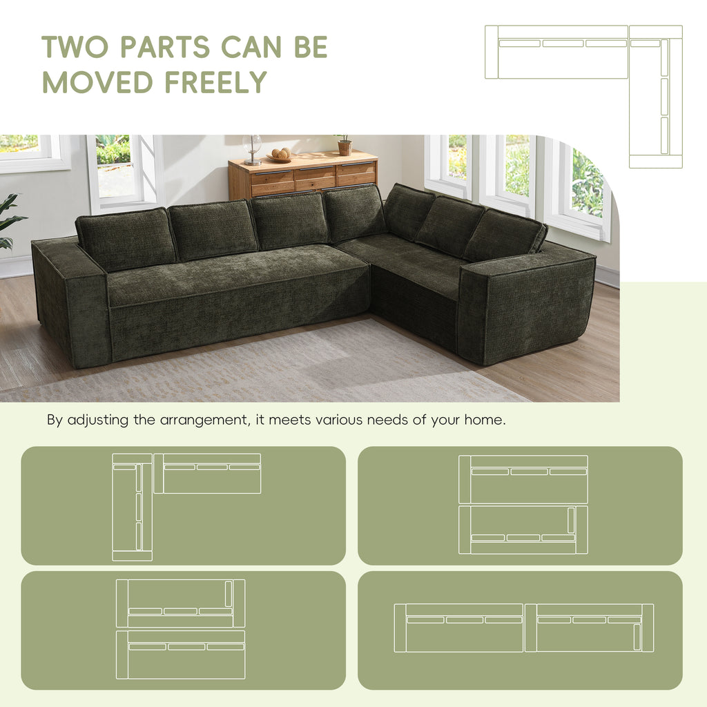 Modular sectional sofa with two movable parts, offering flexible configurations to suit various room layouts and seating needs.
