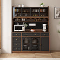 63-Inch Brown and Black Buffet Storage Cabinet with Hutch