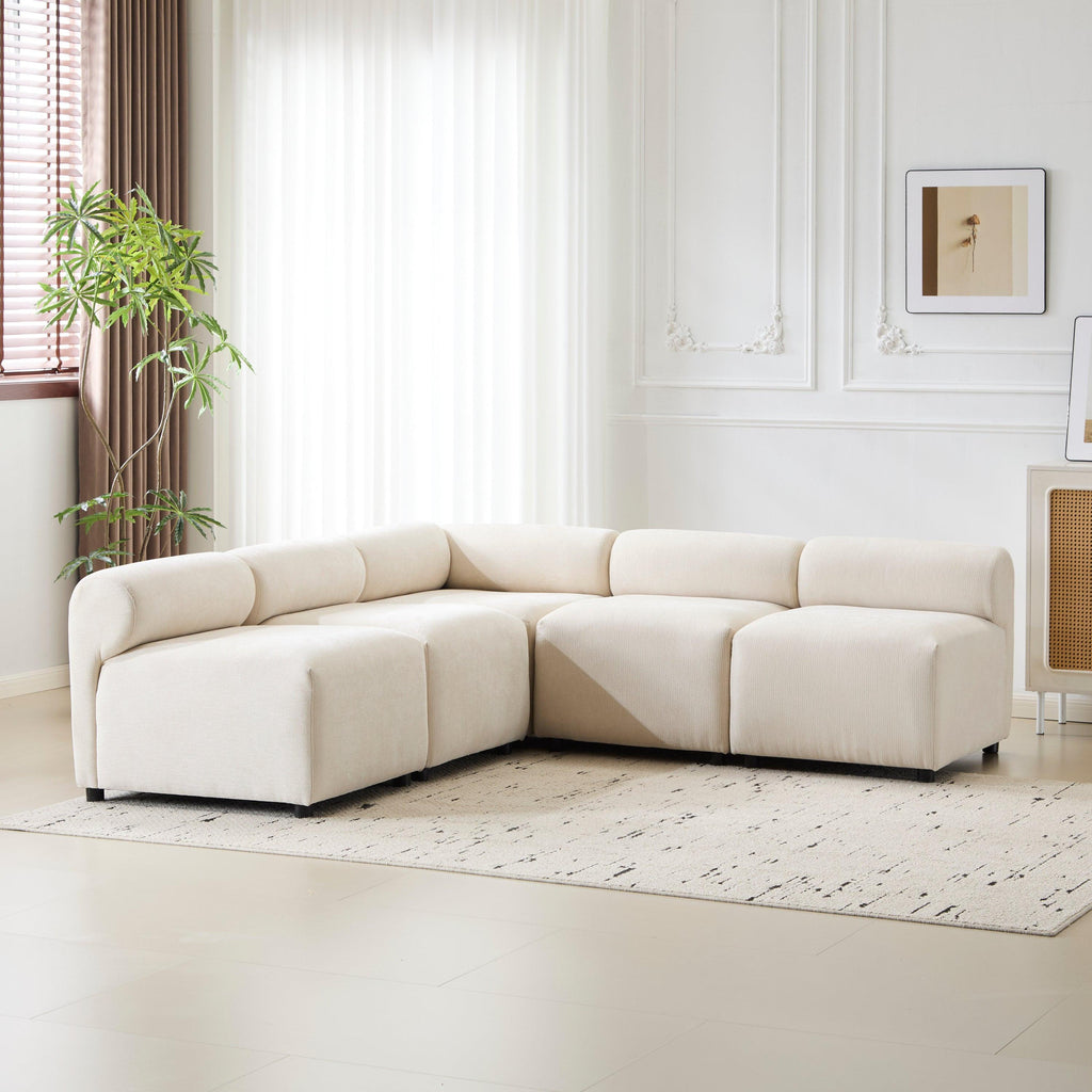 Evelyn 83 in.5-Piece V Shaped Modular Free Combination Sectional Chenille Sofa Couch for Living Rooms.