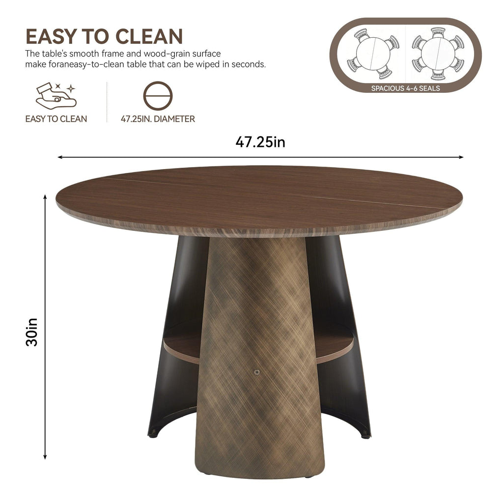 47.25 Inch Round Dining Table for 4-6 People.