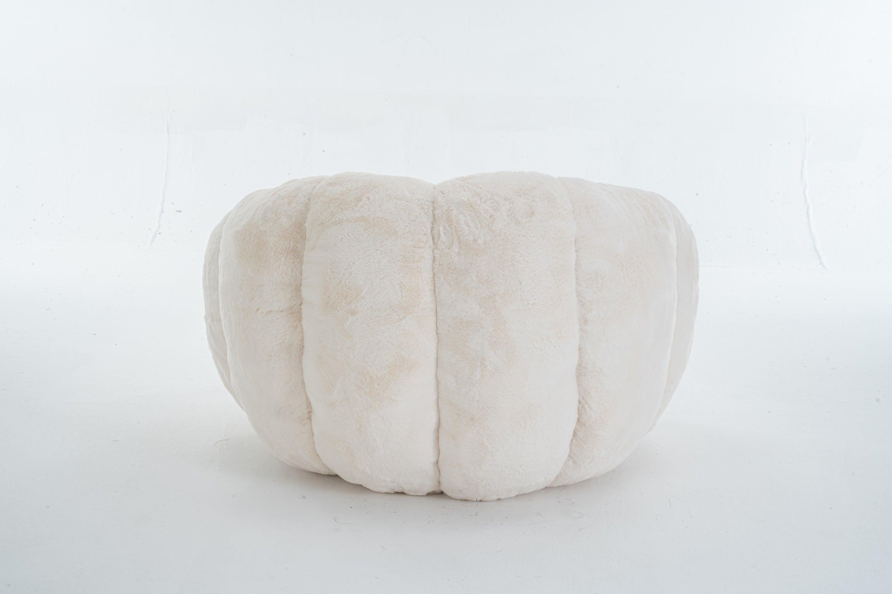 Beige Bean Bag Chair - Floral-Shaped Soft Sofa for Living Room.