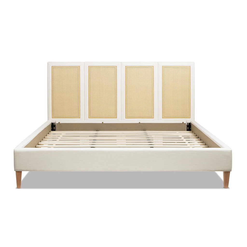 Toscana King Upholstered Cane Bed, Antique White.