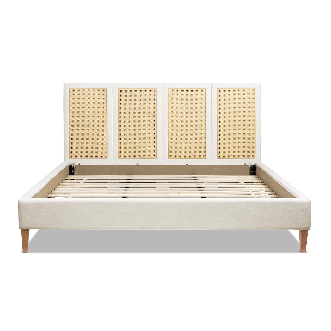 Toscana King Upholstered Cane Bed, Antique White.