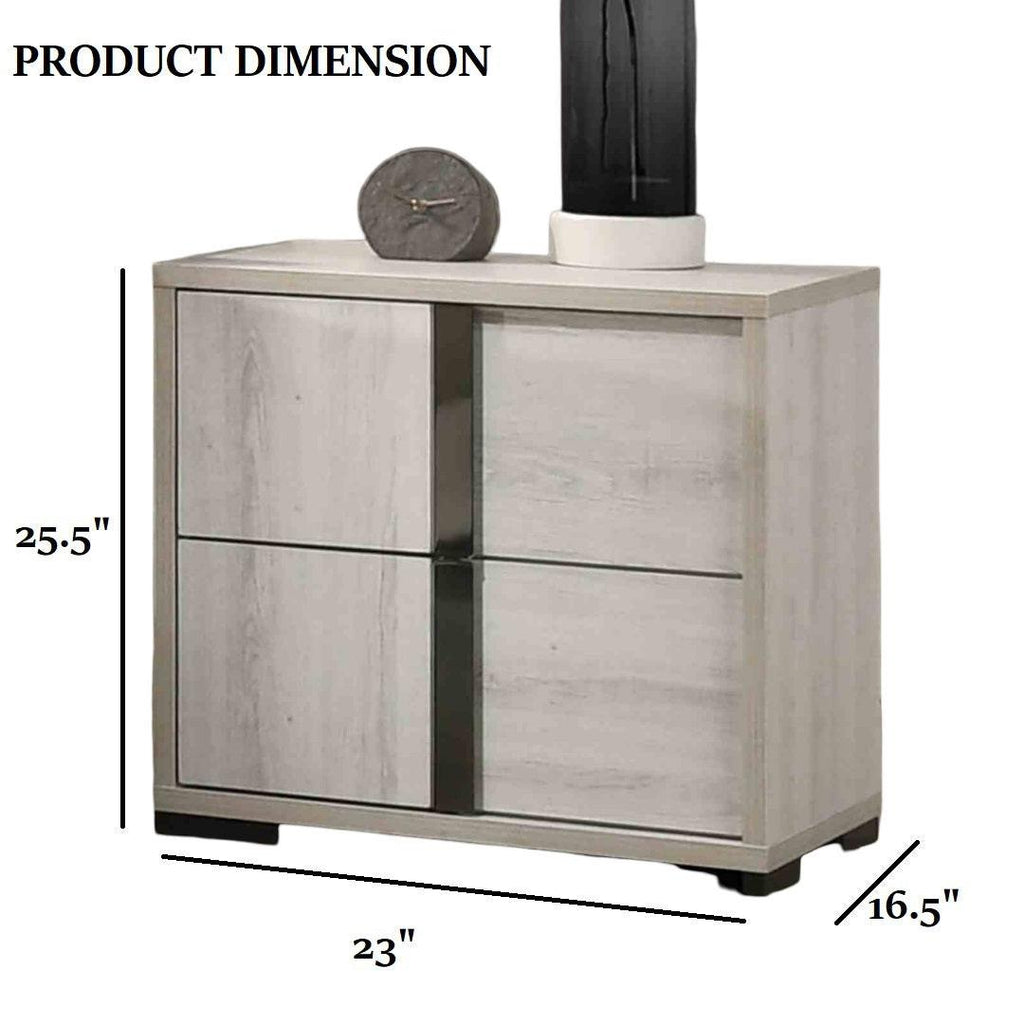 Contemporary Nightstand with Drawers in White Wash Finish.