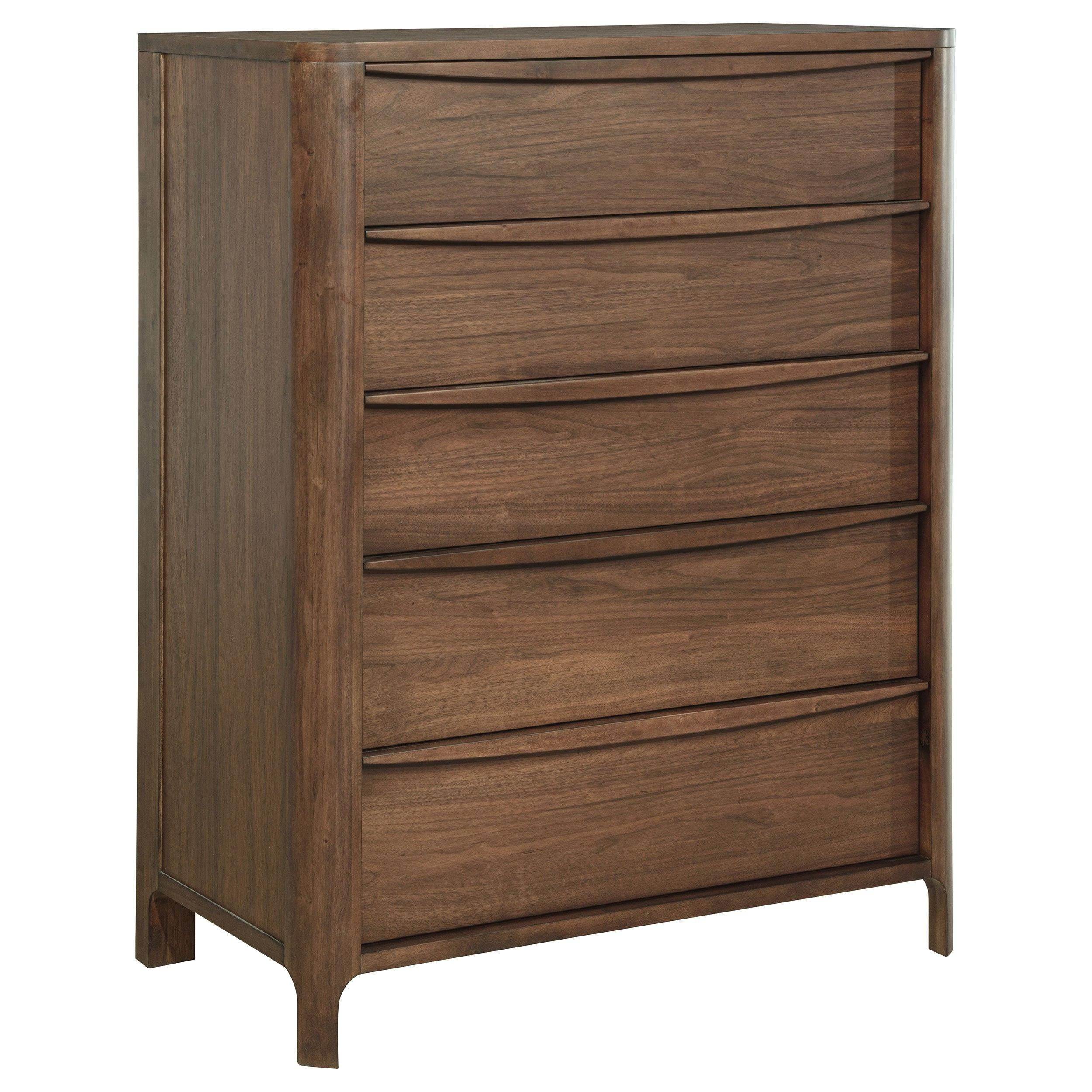Verona Walnut 5-drawer Chest with Cedar Lined Drawers.
